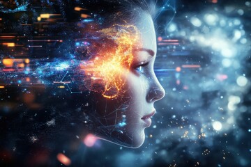 Abstract digital canvas for tech, AI, data, security, science; copy space.