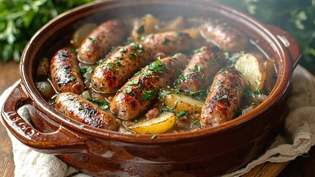 traditional irish coddle in a ceramic pot video