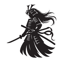 Samurai Silhouette vector isolated on white background stock illustration.