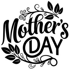 Obraz premium Happy mothers day calligraphy, floral text on white background