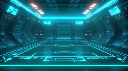 Futuristic Neon Soccer Field in High-Tech Environment