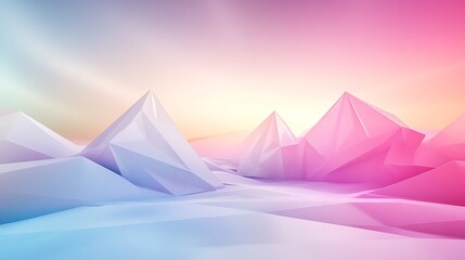 Pastel low-poly mountains at sunrise.