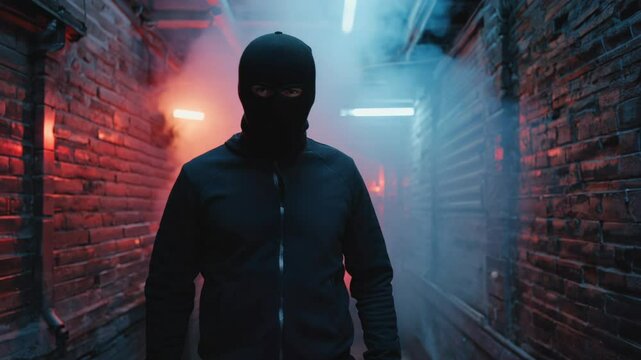 4k video of a criminal aiming a gun and then walking towards.