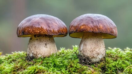 Two plump mushrooms on moss