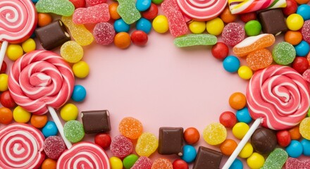 Colorful Candy Border on Pink Background: A Sweet Delight