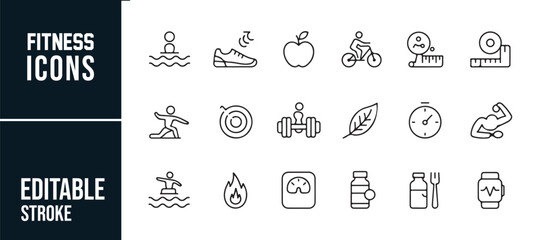 Collection of Editable Stroke Icons for Physical Fitness