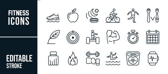 Editable Stroke Icons for Fitness, Wellness, and Sports Gear