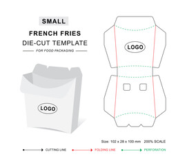 French fries small pouch die cut template with 3D blank mockup