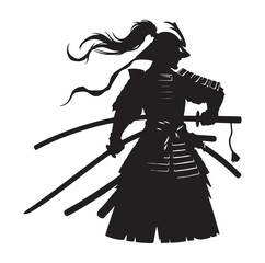 Samurai Silhouette vector isolated on white background stock illustration.