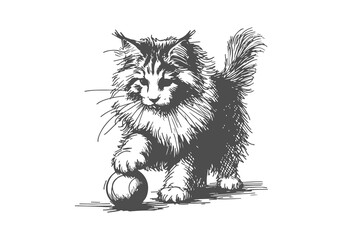 Maine Coon Cat Hand Drawn Illustration Sketch Vector Isolated Graphic Resource