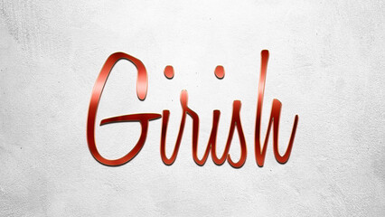 Red 3D text effect of Hindi name Girish on silver background.