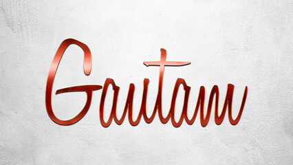 Red 3D text effect of Hindi name Gautam on silver background.