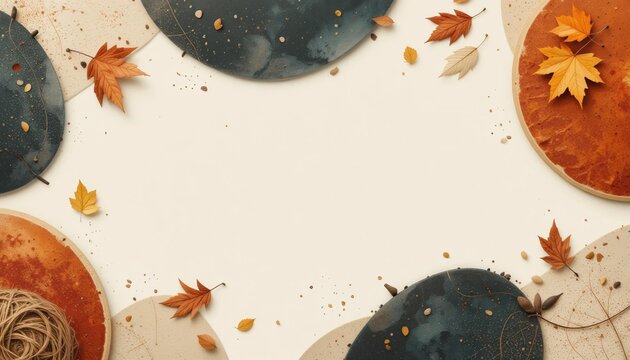 Autumn leaves arrangement nature digital artwork warm color palette aerial view seasonal transition