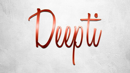 Red 3D text effect of Hindi name Deepti on silver background.