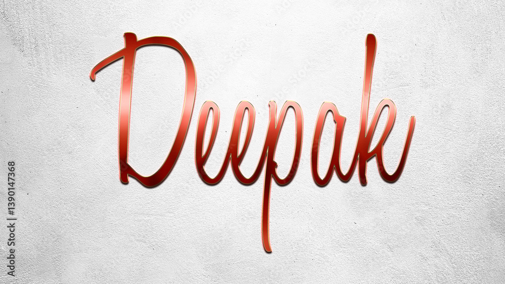 Fototapete Red 3D text effect of Hindi name Deepak on silver background.