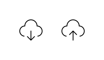 Cloud download and cloud upload icon vector illustration set. Cloud download and upload icons or buttons in outline style with editable stroke. 