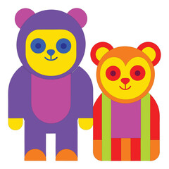 Simple Funny Panda and Monkey Vector Illustration on White Background – Cute Minimal Jungle Animal Art