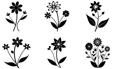 Black and White Floral Vector Silhouettes | Decorative Flower Clipart Set