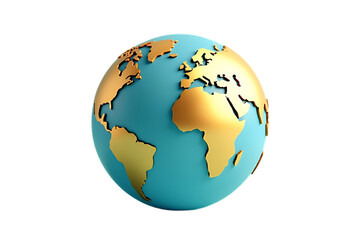 Fototapeta premium Elegant Teal Globe with Golden Continents 3D Render on Transparent Background