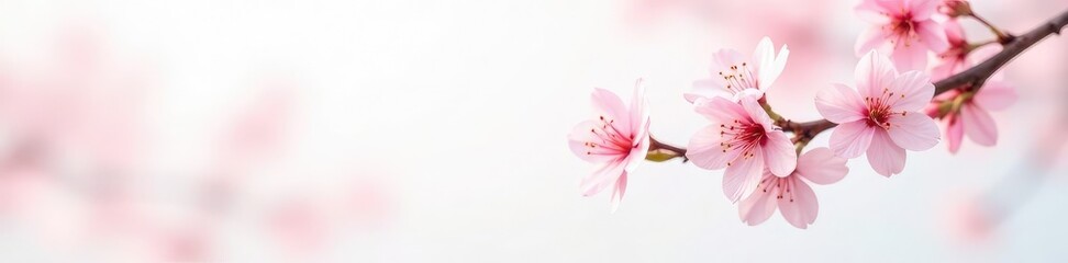 Fototapeta premium A delicate cherry blossom branch with soft pink petals isolated on a white background, branches, cherries blossoms branches flowers spring green branches white, trees