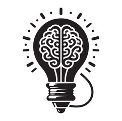 Intelligence lamp with brain idea logo icon Silhouette.