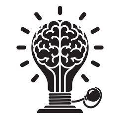 Intelligence lamp with brain idea logo icon Silhouette.