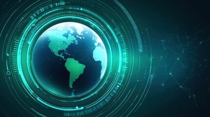 A futuristic depiction of Earth surrounded by digital elements, showcasing a blend of technology and global awareness.