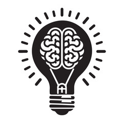 Intelligence lamp with brain idea logo icon Silhouette.