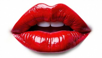 Obraz premium Intense red lipstick mark, isolated on pure white, dramatic, simple
