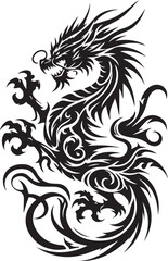 Tribal Dragon Tattoo Vector Illustration – Black Stylized Mythical Beast Design


