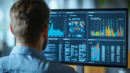 A business analyst is reviewing a Big Data dashboard to monitor real-time sales trends and customer behavior.