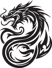 Obraz premium Tribal Dragon Tattoo Vector Illustration – Black Stylized Mythical Beast Design