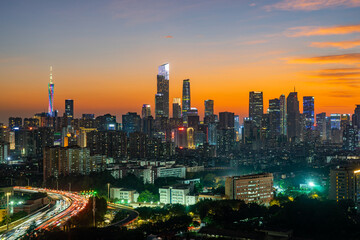 Fototapeta premium Night view of the city skyline of Zhujiang New Town CBD, Guangzhou, China