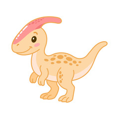 Smiling pastel parasaurolophus dinosaur with spots and head crest, ideal for childrens illustrations
