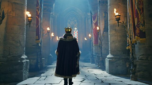 4k video of a king walking to the throne.