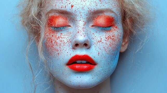 Close-up of a woman's face with vibrant makeup