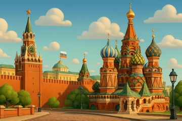 Fototapeta premium Colorful Russian Architecture with Historic Landmarks in Sunny Daylight