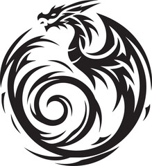 Tribal Dragon Tattoo Vector Illustration – Black Stylized Mythical Beast Design

