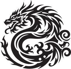 Tribal Dragon Tattoo Vector Illustration – Black Stylized Mythical Beast Design

