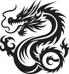 Tribal Dragon Tattoo Vector Illustration – Black Stylized Mythical Beast Design


