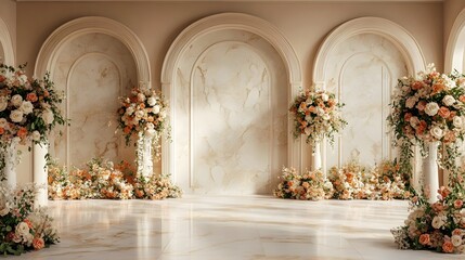 Wedding background with fresh flowers on the wall generative AI
