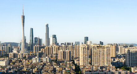 Guangzhou Tower and Zhujiang New Town CBD city skyline scenery, China