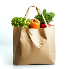 An isolated image of a grocery bag on a white background, highlighting its simplicity and versatility. Perfect for showcasing products or adding to minimalist designs for food and shopping visuals.
