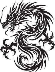 Fototapeta premium Tribal Dragon Tattoo Vector Illustration – Black Stylized Mythical Beast Design