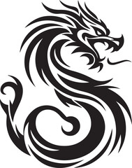 Tribal Dragon Tattoo Vector Illustration – Black Stylized Mythical Beast Design

