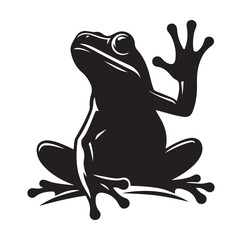Frog silhouette jumping, climbing a plan, line art vector.