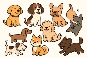 Fototapeta premium Adorable cartoon dogs and puppies collection for design and decor