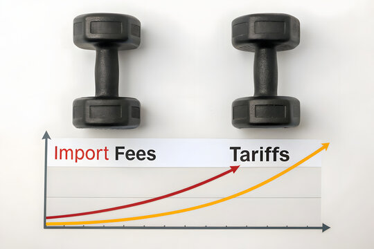 Trade war concepts illustrated with custom duties and tariffs graph alongside weights.shipping tax trade business economy