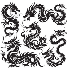Fototapeta premium Tribal Dragon Tattoo Vector Illustration – Black Stylized Mythical Beast Design