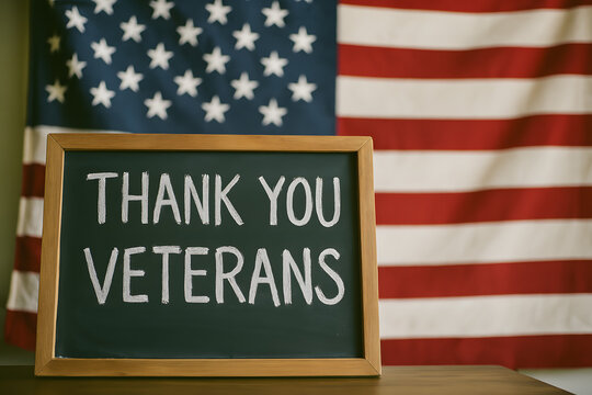 Thank You Veterans Displayed in Front of American Flag